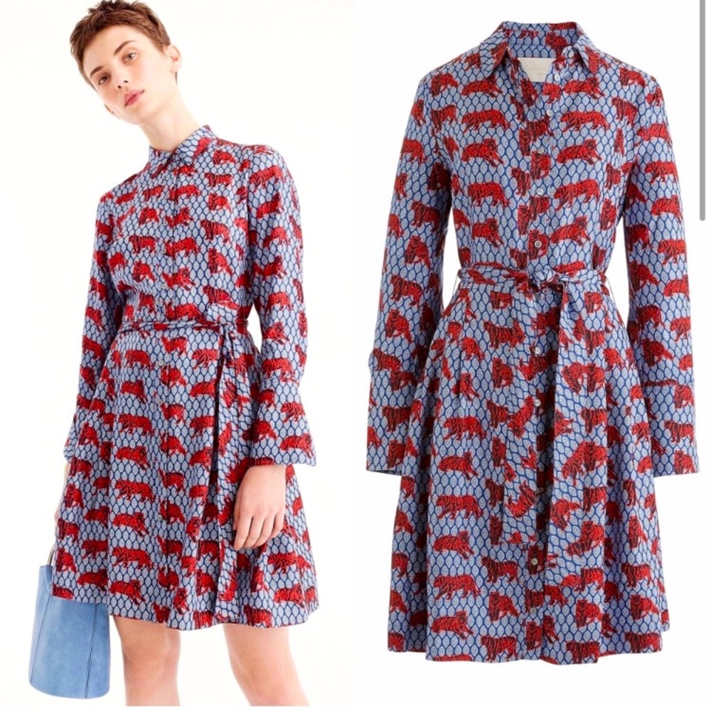 J. Crew Collection silk twill shirtdress in roaming tiger print